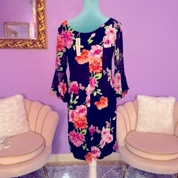 ❤️ Chico’s Short Dress Floral Sleeve Detail - Picture 5 of 9